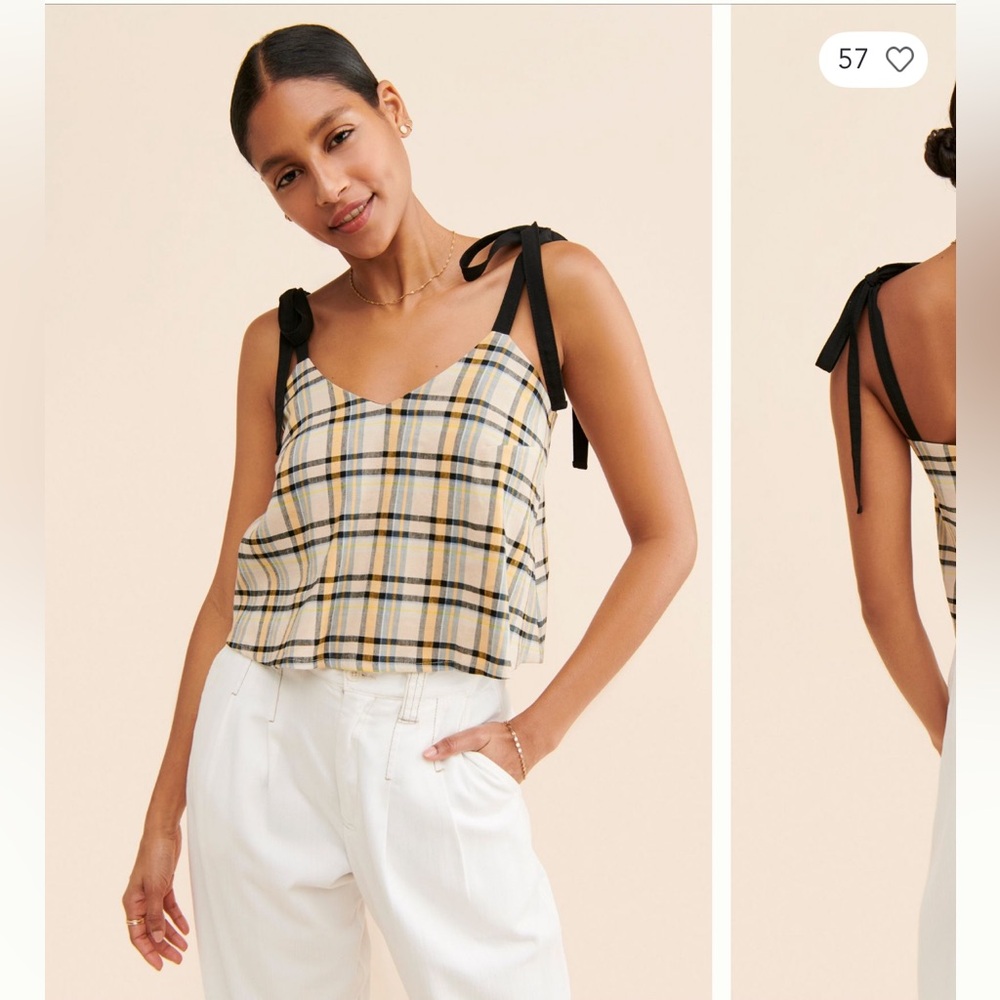 Plaid Tank Top with Black Tie Straps